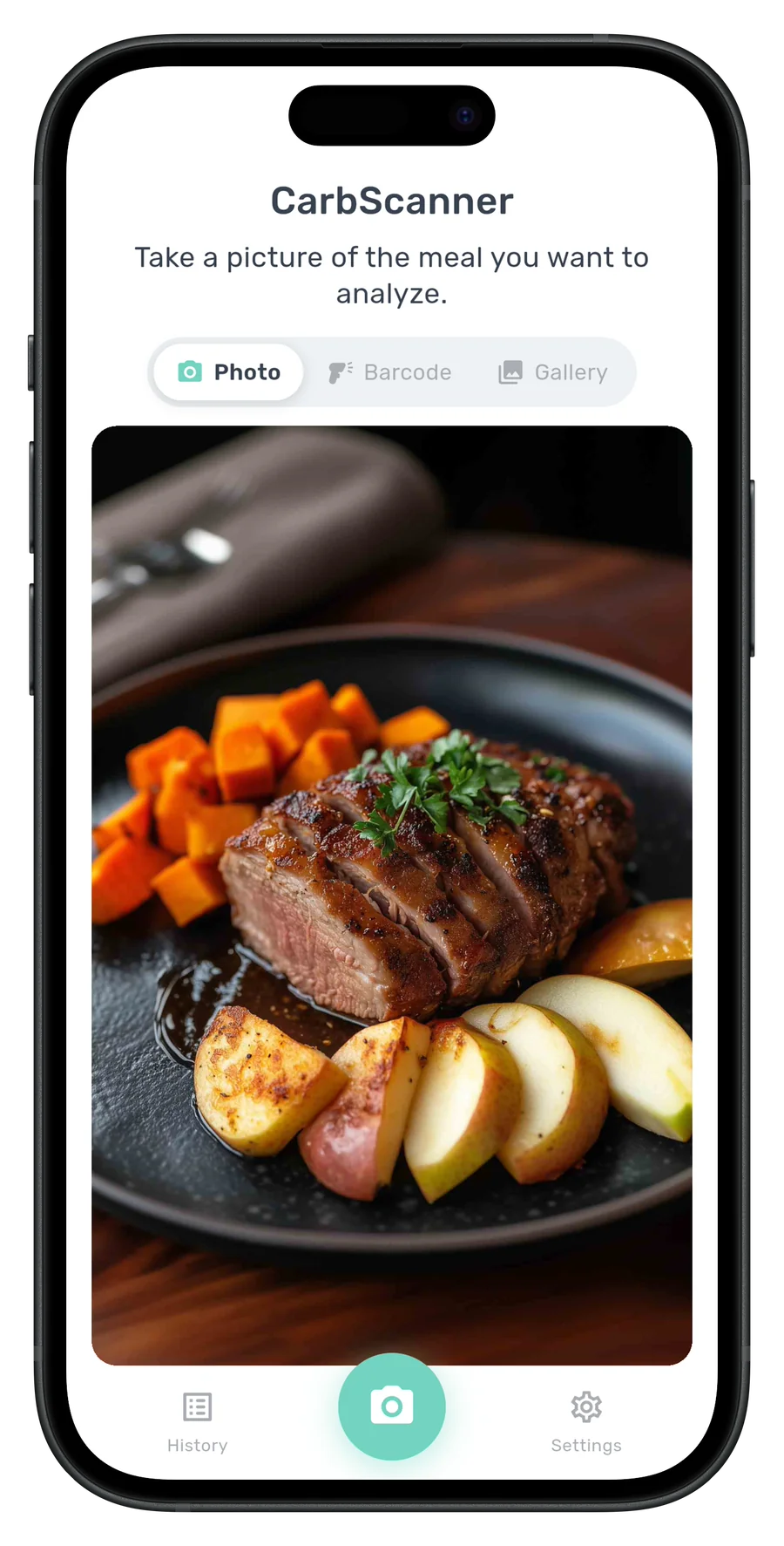 Een maaltijd fotograferen in CarbScanner